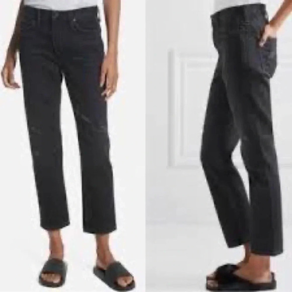 Vince High Rise Distressed Straight Leg Cotton Jeans in Washed Black - Size 25 - Picture 1 of 7
